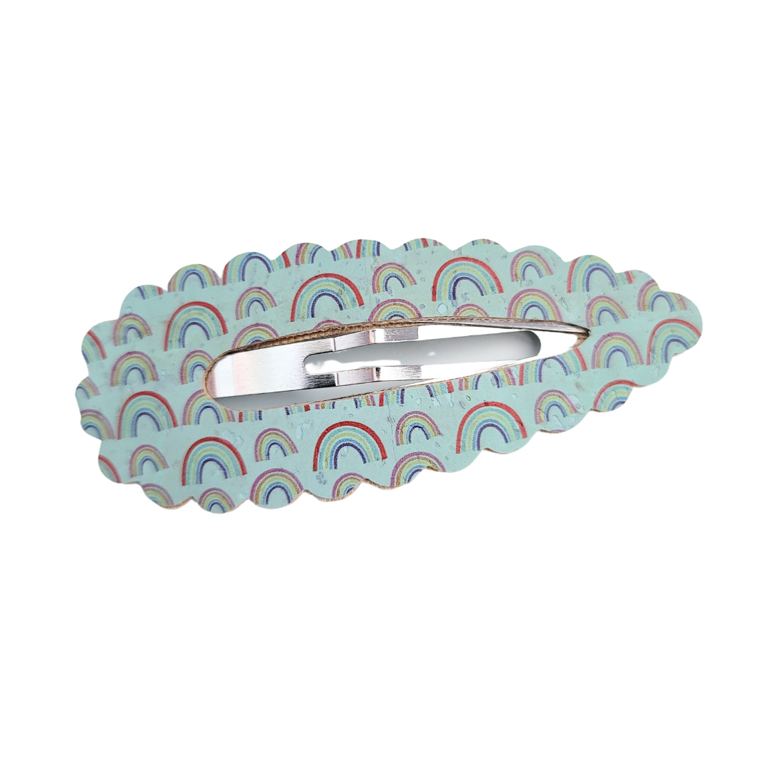 Scallop Snap Clip - Mint Rainbow Distressed Cork