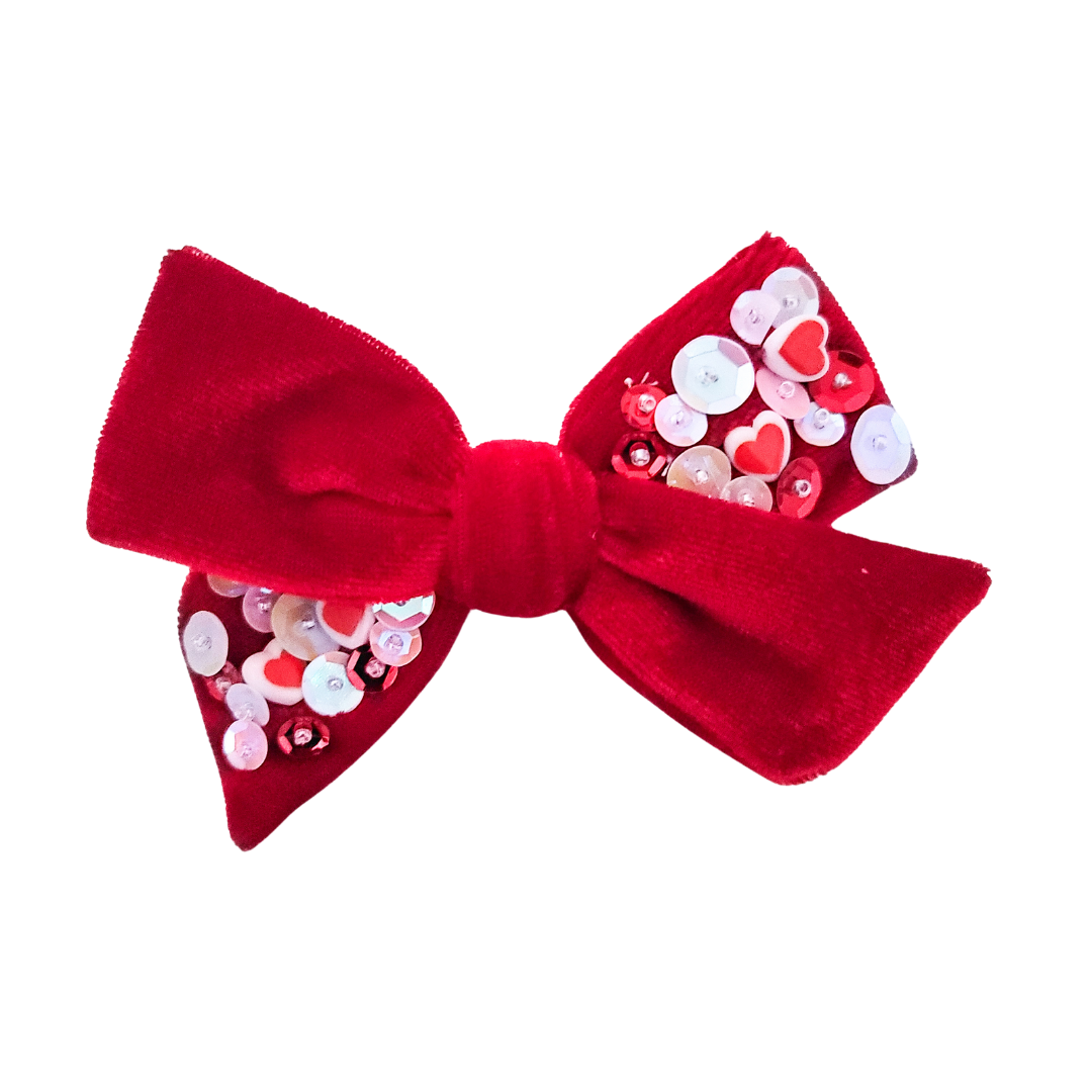 Layla Hair Bow | Hand-Tied Bow | Valentine Sequin