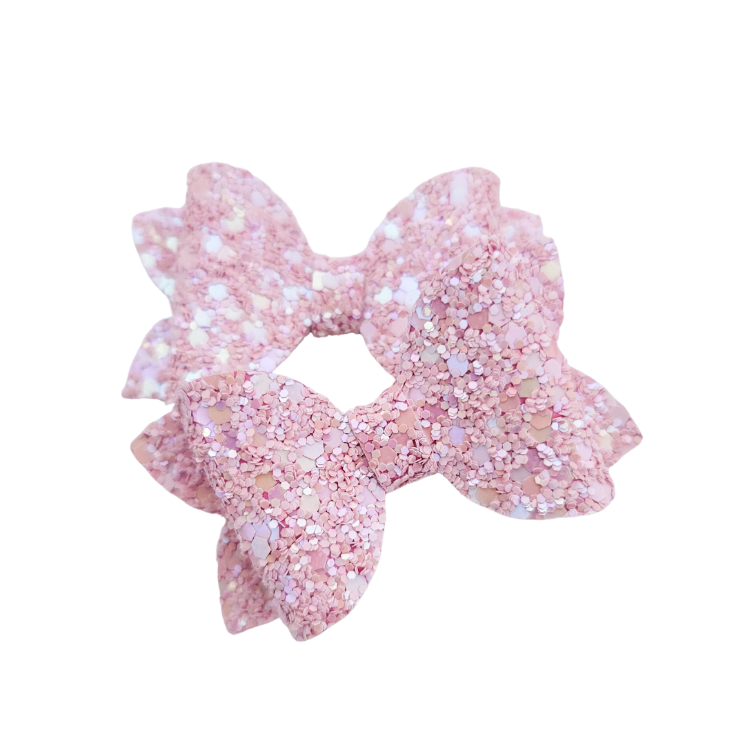 Mini Remi Piggie Set | Pigtail Bows | Pale Pink Sparkle