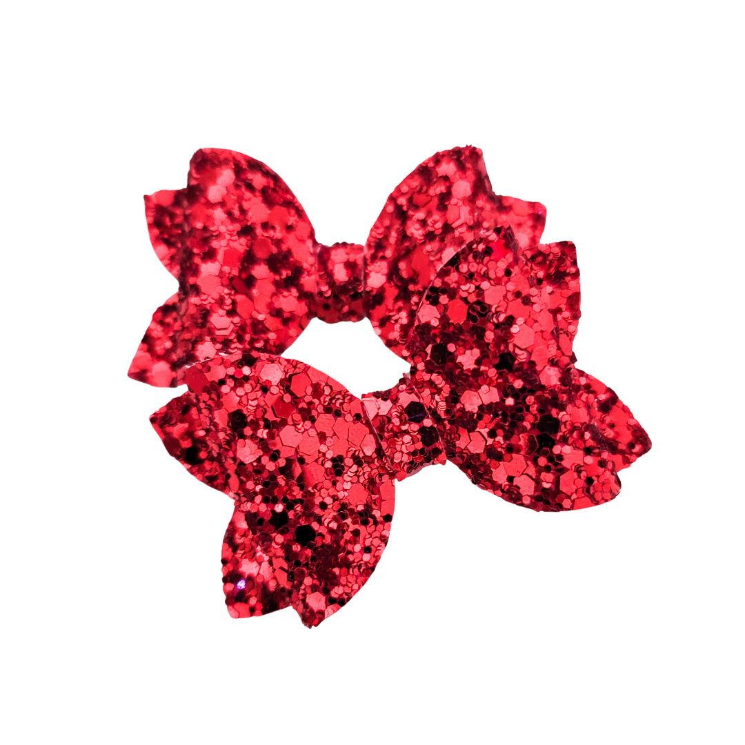 Mini Remi Piggie Set | Pigtail Bows | Red Glitter