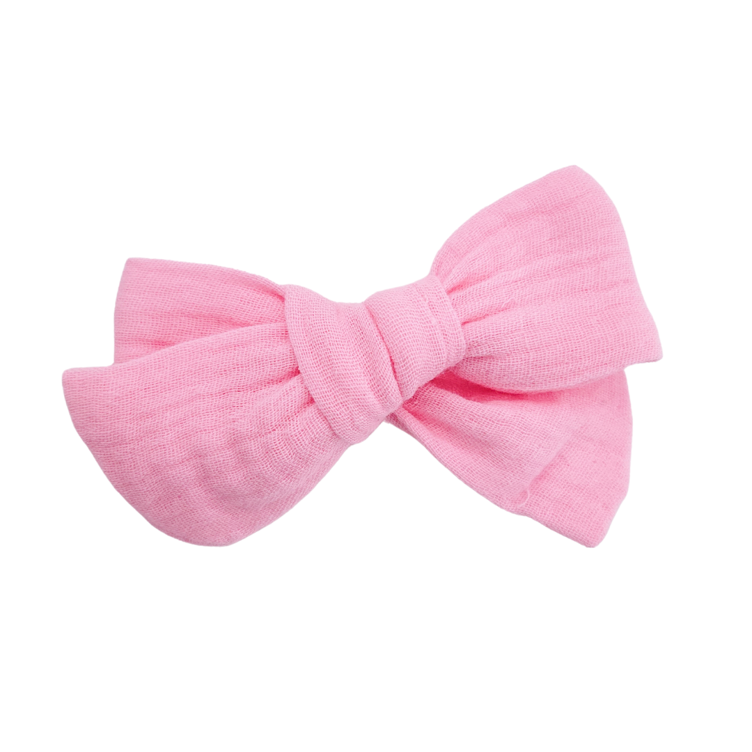 Layla Hair Bow | Hand-Tied Bow | Pink Muslin