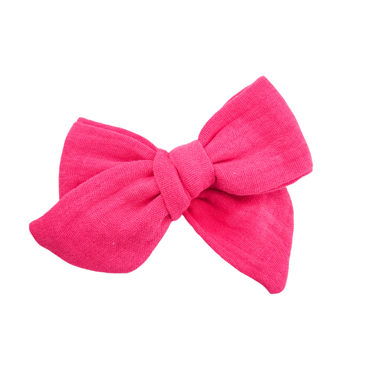 Layla Hair Bow | Hand-Tied Bow | Hot Pink Muslin
