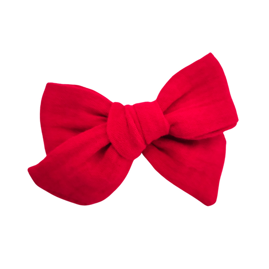 Layla Hair Bow | Hand-Tied Bow | Red Muslin