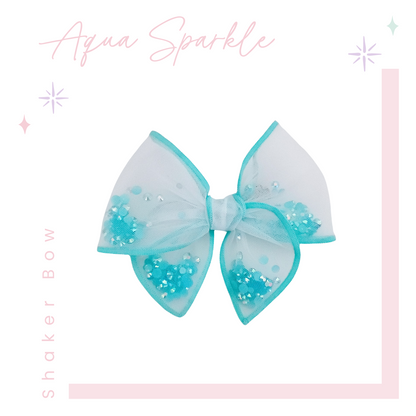 Ava Hair Bow | Shaker Bow | Aqua Sparkle