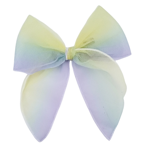 Ava Hair Bow | Hand-Tied Bow | Rainbow Tulle