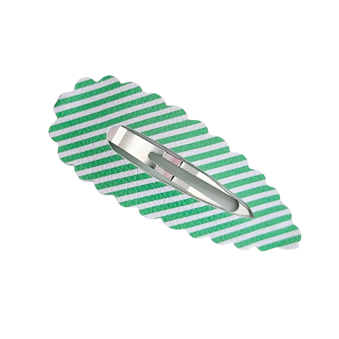 Scallop Snap Clip - Green Stripes