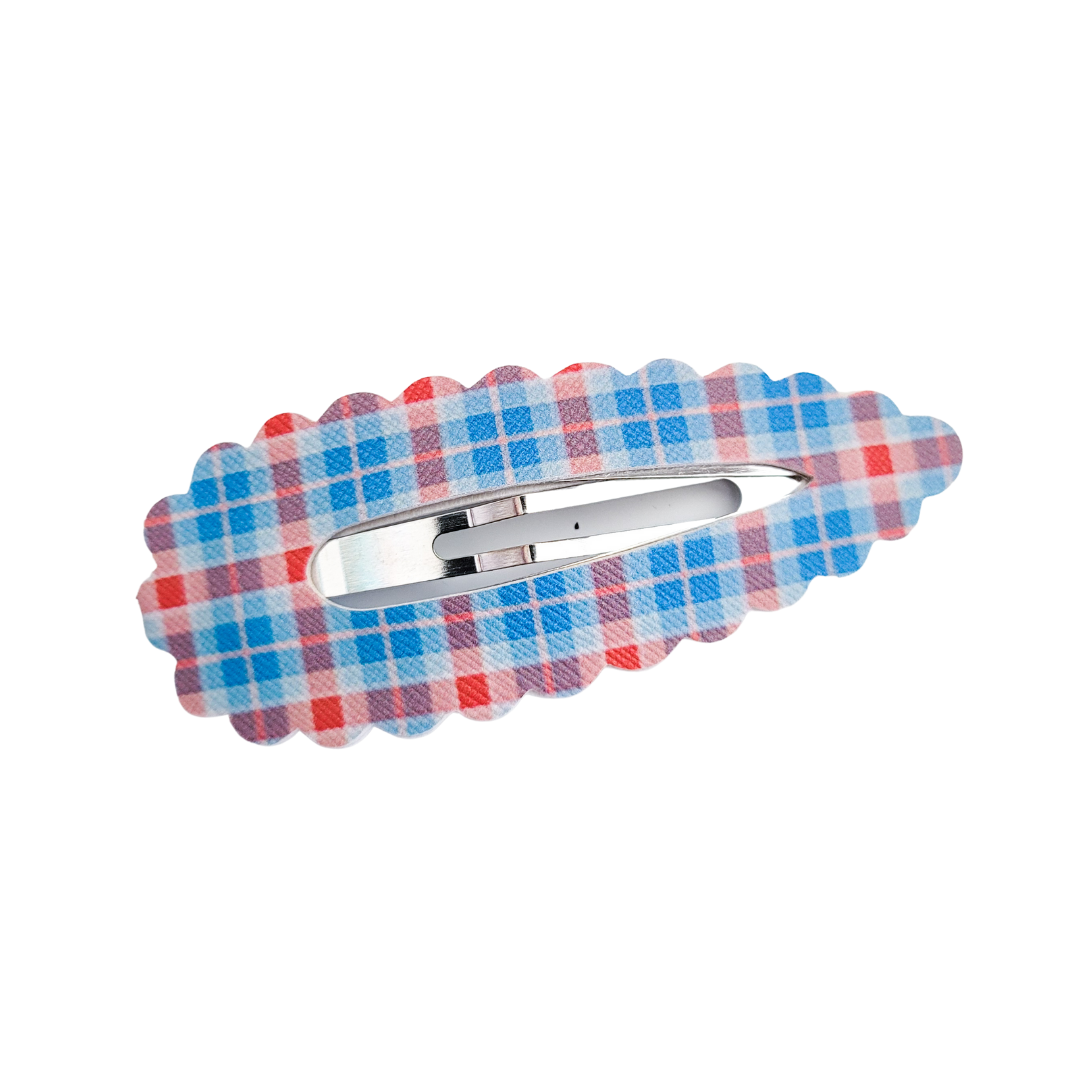 Scallop Snap Clip - Blue Plaid