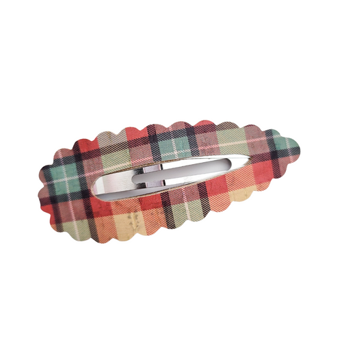 Scallop Snap Clip - Fall Plaid Distressed Cork