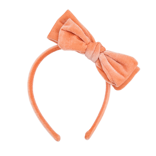 Velvet Bow Headband - Peach